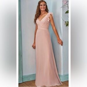 B12 Jasmine Bridesmaid Long Dress shell pink Size 16 Sleeveless v neck
